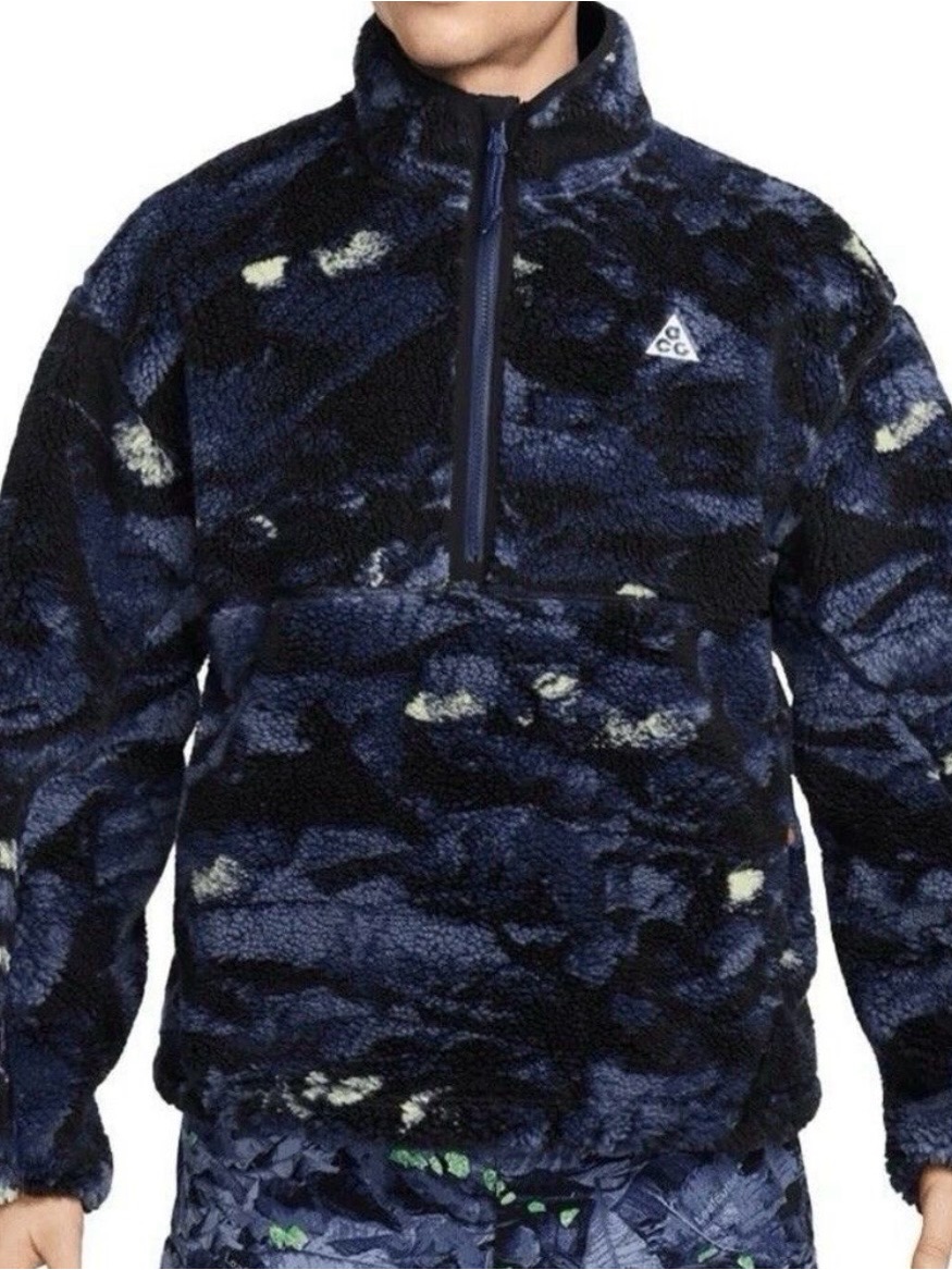 Nike Acg Navy & Black Fleece Puffer Half-Zip Pullover